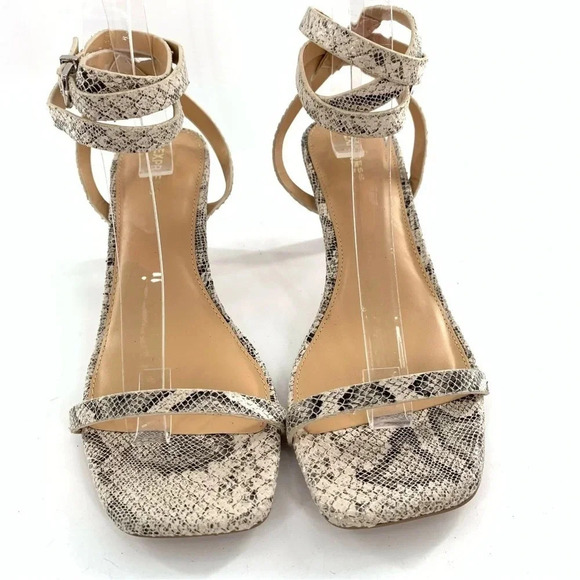 Express heels size 9 gray cream faux vegan leather snakeskin print party - Picture 4 of 12